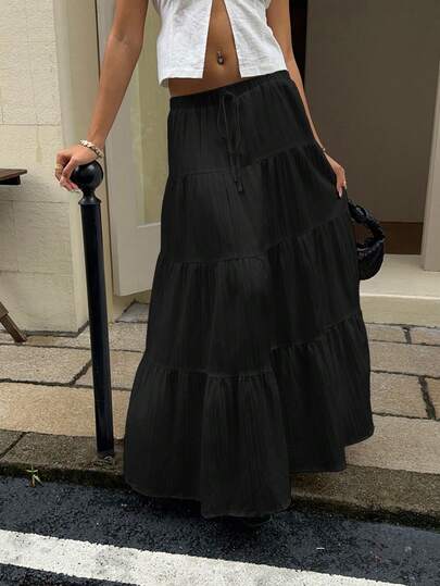 SHEIN EZwear Women's Casual Vacation Multi-Layer Cake Skirt, Suitable For Summer