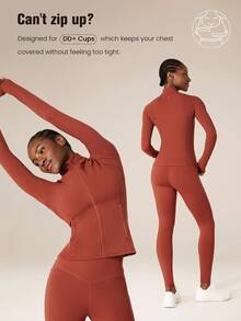 GLOWMODE FeatherFit™ For DD+ Slim-It Streamline Performance Secure Pockets Zip Up Long Sleeve Jacket Low Impact Yoga Pilates Daily Fall - Redwood - View 11