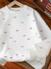 SHEIN Teen Girl Butterfly Print Long Sleeve Crew Neck Sweatshirt - White - View 4