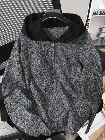 Manfinity Joysei سترة كاردجان بسحاب وكابور بألوان متباينة، أنيقة وبسيطة للرجال، خريف/شتاء