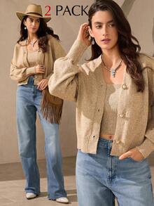 Wildy Fall Country Chic Knitted Sweater Women's Winter Sweater Two-Piece Set Fall Sweaters Fall Tops Winter Clothes Women Women Office Attire For Women Button Up Sweater Women Casual Khaki Color Camisole Top And Long Sleeve Cardigan Sweater Set Crop Sweater Knitted Cover Up Cropped Cardigans Sweater Teacher Outfit Chic Autumn PreFall Sweater PreFall Sweater Business Casual Women Boho Women Clothing Airport Outfit For Women Lounge Sets For Women Christmas Clothes