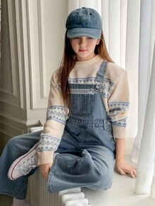 Dazy Kids 女童牛仔背带裤和连体裤，秋季服装 - 藍色 - 查看 1