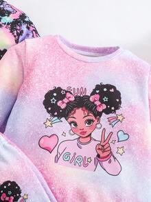 SHEIN 2件套女童休闲运动舒适长袖连帽衫，秋季 - 彩色 - 查看 5