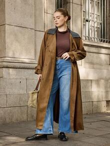 Easura Plus Size Women's Fashionable Long Sleeve Long Windbreaker Jacket, Autumn Winter Fall