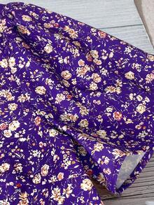 Franclia Áo cánh rộng rãi, cổ chữ V họa tiết hoa nhỏ xinh, tay ngắn, viền bèo nhún, dáng rộng, thường ngày cho nữ, áo phông Boho, áo phông mùa hè cỡ lớn, áo phông mùa hè cho nữ, áo cánh màu tím, áo phông thường ngày mùa hè cho nữ - Màu tím - Xem 3