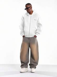 SUMWON Áo khoác hoodie kéo khóa phong cách streetwear dáng rộng, casual, khóa kéo toàn thân, chất dày, có túi, thoải mái, áo nỉ mùa đông - trắng - Xem 2