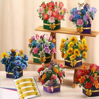 2 piezas/1 set Tarjetas de felicitación 3D pop-up de múltiples propósitos - Tarjetas de agradecimiento, tarjetas de cumpleaños con flores cortadas con láser, artículos esenciales para el regreso a la escuela, útiles escolares para el Día del Maestro, ramo texturizado hecho a mano con tarjeta en blanco y sobre para cumpleaños, Día de la Madre, boda, graduación, aniversario, regalos de agradecimiento para amantes, mujeres, regalos de maestros - Celebración de verano