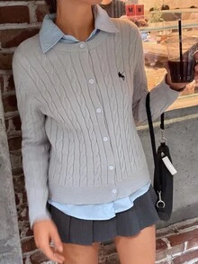 Jouncy 女式扭纹刺绣纽扣前开衫 - 灰色 - 查看 5