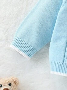 SHEIN Baby/Toddler Cute, Stylish British Style Versatile Autumn/Winter Sweater Top + Sweater Pants Knitted Suit Set, For Outings And Travel Fall - Baby Blue - View 7