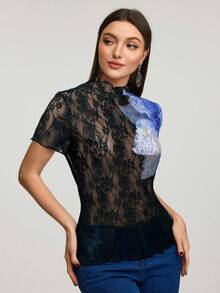 Modelyn Camiseta corta de manga corta con estampado floral casual para mujeres - Multicolor - Ver 5