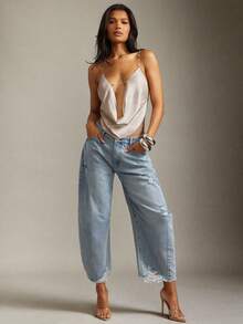 Denimoi Women's Printed Decorative Chain Swing Neck Blouse