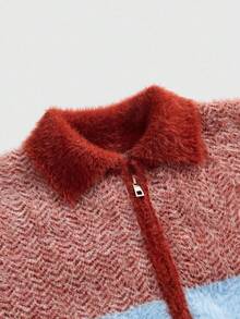 ROMWE MEN Casual 男士条纹拉链半襟休闲针织背心，秋冬 - 彩色 - 查看 3