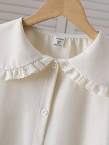 Spring & Autumn New Peter Pan Collar Lace Trim Chic & Fashionable Loose Long Sleeve White Blouse, Fresh & Collegiate Style Fall Winter - Apricot - View 4