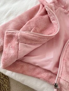 SHEIN Baby Girl Coat Casual Style Long Sleeve Fall Outfits For Girl Rabbit-Embroidery Warmer Jacket Winter - Pink - View 4