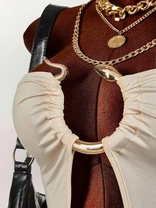 Amplova 大码女式纯色圆环装饰紧身镂空性感连体裤 - 彩色 - 查看 6