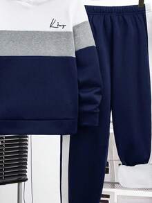 SHEIN Teen Boy Casual Loose Comfortable King Letter Tie-Dye Gradient Streetwear Y2K Style Loose Fit Long Sleeve Hoodie Set, Suitable For Autumn/Winter Fall