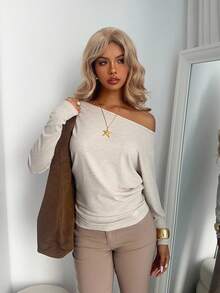 Aloruh Áo thun ôm sát dáng rộng phong cách Mỹ cổ điển, thu/đông - Màu be - Xem 8