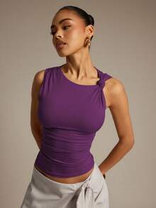 Hauture Knotted Shoulder Fitted Blouse