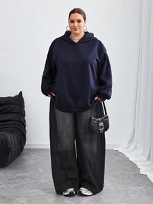 SHEIN CURVE+ Plus Size Women Casual Minimalist Vacation Ocean Life Sea Turtle Print Sweatshirt In Fall/Winter - Navy Blue - View 8