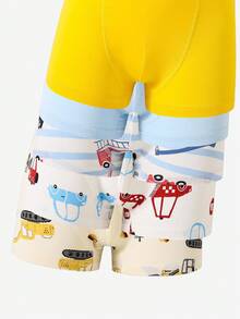 7pcs Boys Cotton Comfortable Cartoon Excavator Print Briefs Fall Winter - Multicolor - View 3
