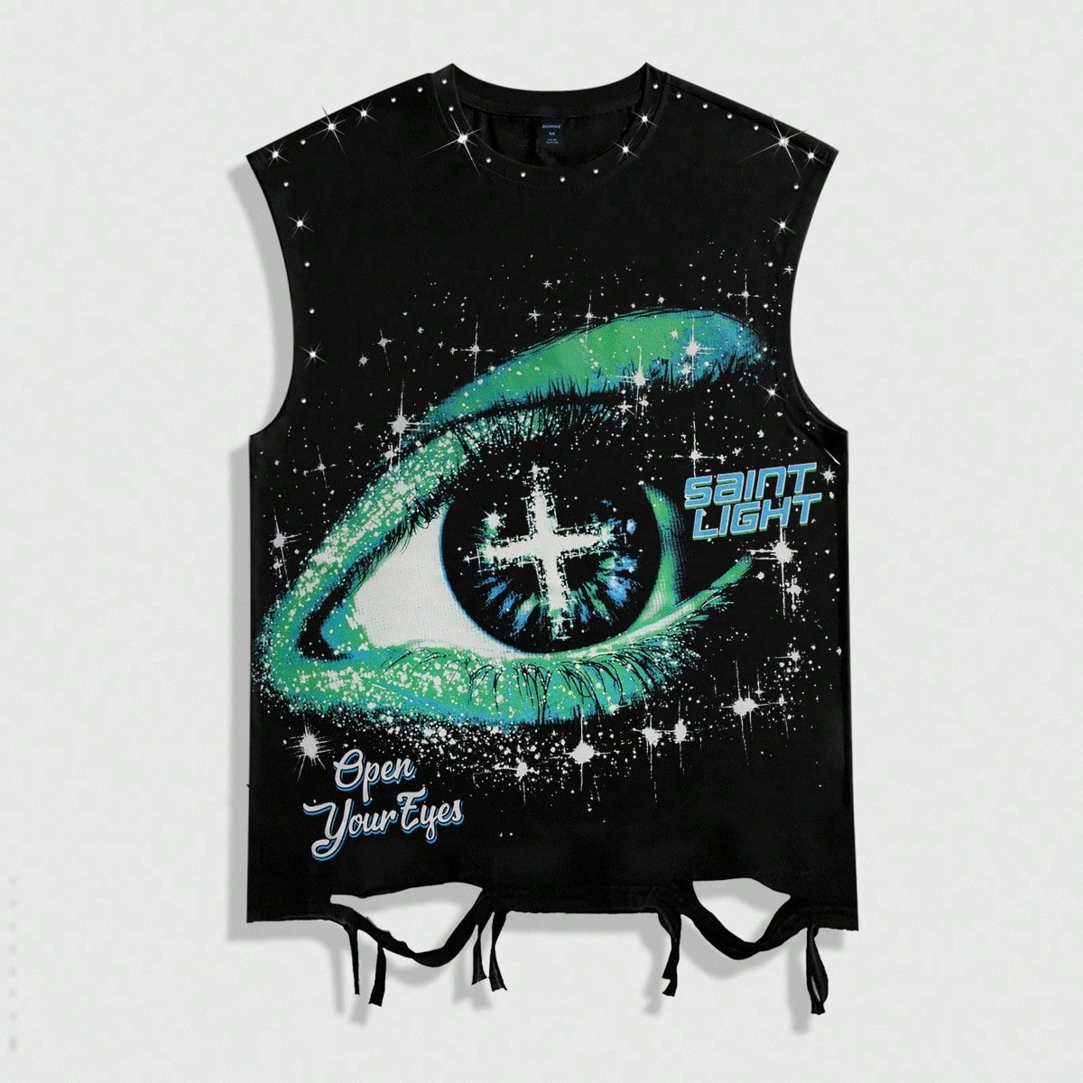 Camiseta de tirantes con cuello redondo, estampado gráfico de estilo punk, detalles con strass y desgastados, para hombre en verano