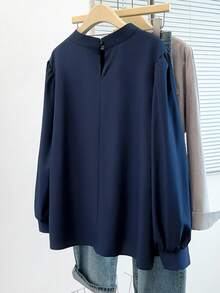 EMERY ROSE 新款大码女装优雅通勤褶皱设计纯色衬衫，商务正装，适合日常外出、出差，简约显瘦青春大方得体