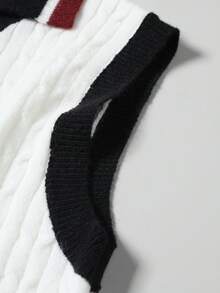 Manfinity EZcore 男士休闲通勤撞色边饰麻花针织毛衣背心，秋冬 - 白色 - 查看 3