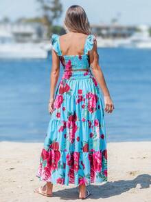 Sylviya 花卉印花荷叶边短款上衣和层叠荷叶边下摆半身裙 - 彩色 - 查看 2