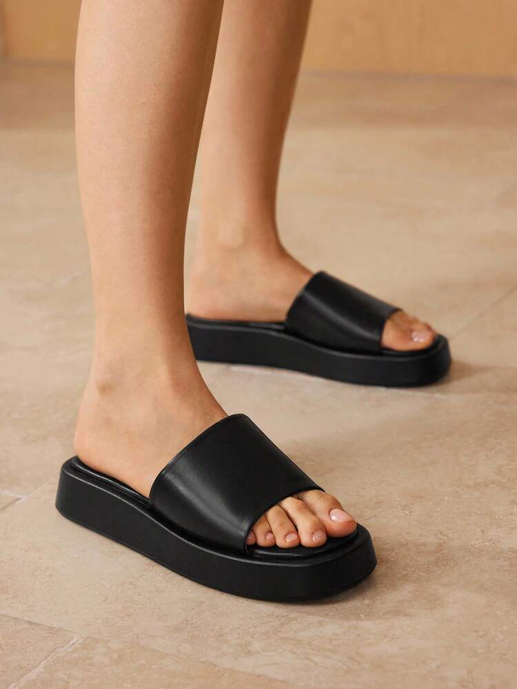 PU LEATHER THICK SOLE OPEN TOE PLATFORM SANDALS
