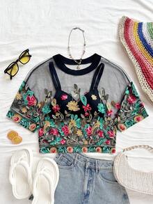 Soleia 女士休闲、度假、海滩、婚礼宾客、毕业典礼、早午餐、圣帕特里克节、春假、复活节、音乐节优雅波西米亚热带性感薄纱花卉衬衫，春夏款 - 白色 - 查看 4