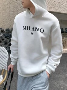 Mirajuku 青少年男童简约字母印花连帽卫衣，时尚百搭，适合秋冬季节。 - 白色 - 查看 7