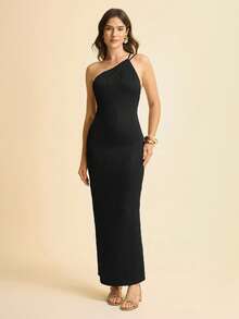 CAJUNI Women's Wavy Texture Knit Fabric Spaghetti Strap Backless Fitted Vacation Dress, Sexy Summer