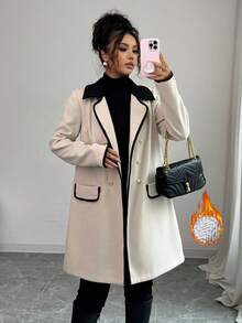 Elenzga 杏色优雅中长款女式大衣，休闲约会皆宜，冬季款 - 杏色 - 查看 5