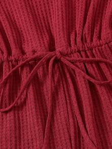 SHEIN EZwear Plus Notched Neck Drawstring Waist Waffle Knit Romper