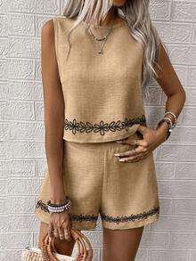 EMERY ROSE Conjunto de dos piezas de mujer tejido para tiempo libre y vacaciones de verano