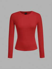 SHEIN EZwear 3 件套女士海军蓝、卡其色、红色圆领休闲修身长袖 T 恤套装，适合夏季 - 彩色 - 查看 9