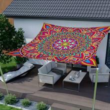 SHEIN 1件装数码印花户外遮阳帆，庭院遮阳篷，复古欧式曼陀罗花卉图案，防褪色，优质涤纶面料，结实耐用，配有4根绳子，可水洗，适合户外使用，如庭院、露营、海滩等，150克/平方米 - 彩色 - 查看 6