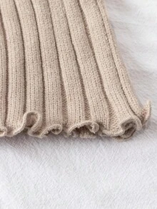 Franclia 欧美博主同款设计，优雅立体褶皱荷叶边长袖针织打底衫，秋冬外出时尚休闲通勤商务办公日常休闲百搭气质都市教师职业装 - 卡其色 - 查看 4