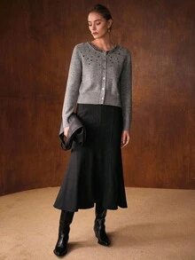 MOTF PREMIUM 羊毛水钻细节开衫 - 灰色 - 查看 7