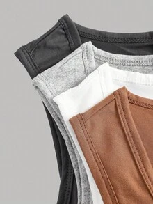 SHEIN Girlism 4pcs/Set Teen Girl's Black, White, Gray U-Neck Fitted Camisole Tops, Versatile Casual All-Match Top, Suitable For All Seasons Basic Tops Girls Basic Tops 3 Packs Tops Fitted Tops Basic Tops Teen - Multicolor - View 3