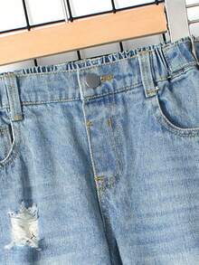 Young Boys' Jeans Boys' Multi-Pocket Casual Loose Straight Jeans Light Blue Children's Wide-Leg Slip-On Jeans Casual Fit Casual Jeans High-Waisted Elastic Drawstring Frayed Design Comfortable Everyday Wear Street Fashion Pants Spring And Autumn Casual Slip-On Cargo Jeans Loose Jeans Adjustable Waist Casual Everyday Wear Autumn And Winter Bottoms Everyday Wear Fall - Light Wash - View 3