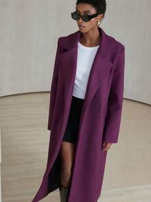 Aveloria Modichic Solid Color Woolen Lapel Commuter Elegant Belt Decor Long Women Casual Jacket