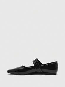 CUCCOO BIZCHIC Women's Fashion Simple Elegant Square Toe Buckle Flat Shoes - Black - View 8