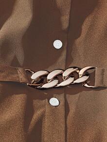 GlowEve CURVE 女士金属装饰长灯笼袖衬衫，优雅时尚 - 咖啡棕 - 查看 5