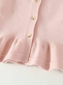 SHEIN Vintaside Kids 女婴针织毛衣和喇叭裤两件套，粉色纯色百搭时尚服装，适合秋冬季节，适合日常穿着、外出和上学 - 粉色 - 查看 8