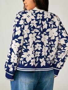 EMERY ROSE Plus Size Floral Print Casual Jacket Winter Fall Autumn - Black - View 2