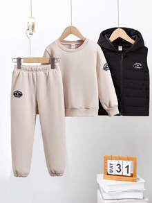 SHEIN 3件套男童棉背心+羊毛衫 - 黑色 - 查看 1