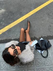 Siren Gaze 秋冬新款人造毛皮前扣夹克 - 灰色 - 查看 4