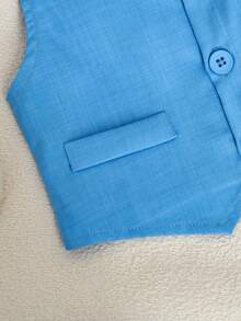 SHEIN Baby Boy Solid Color Vest And Pants Gentleman Suit Set - Blue - View 6