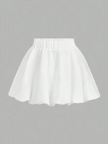 SHEIN MOD Casual Plain Woven High Waist Loose Bubble Women Skirt - White - View 2